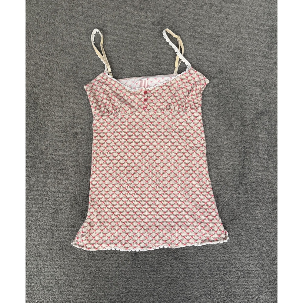 Free People Pink Floral Lace Trim Camisole Top Adjustable Straps Size M
